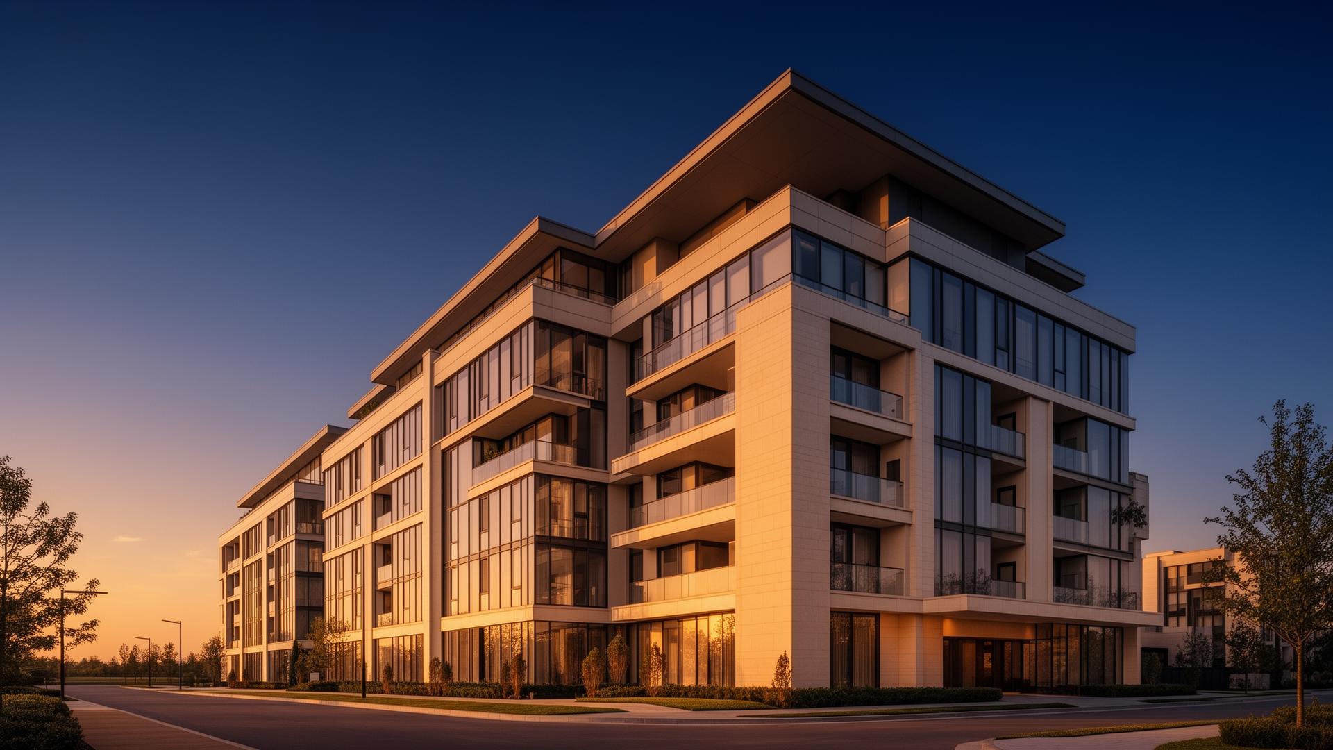 Modern residential property at golden hour